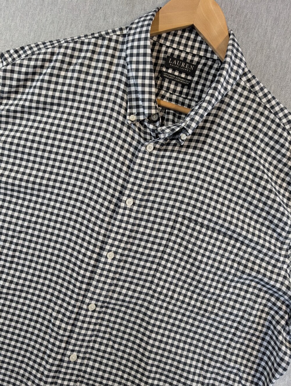 Lauren Ralph Lauren Button Shirt Men's 2XL Gingham Check Soft Stretch Regular